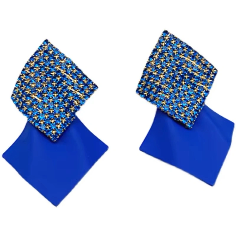 High-end silver stud earrings, Korean-style irregular geometric diamond-shaped earrings, female Internet celebrity Klein blue earrings detail image 5
