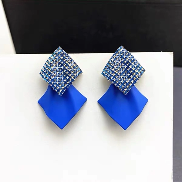 High-end silver stud earrings, Korean-style irregular geometric diamond-shaped earrings, female Internet celebrity Klein blue earrings detail image 4