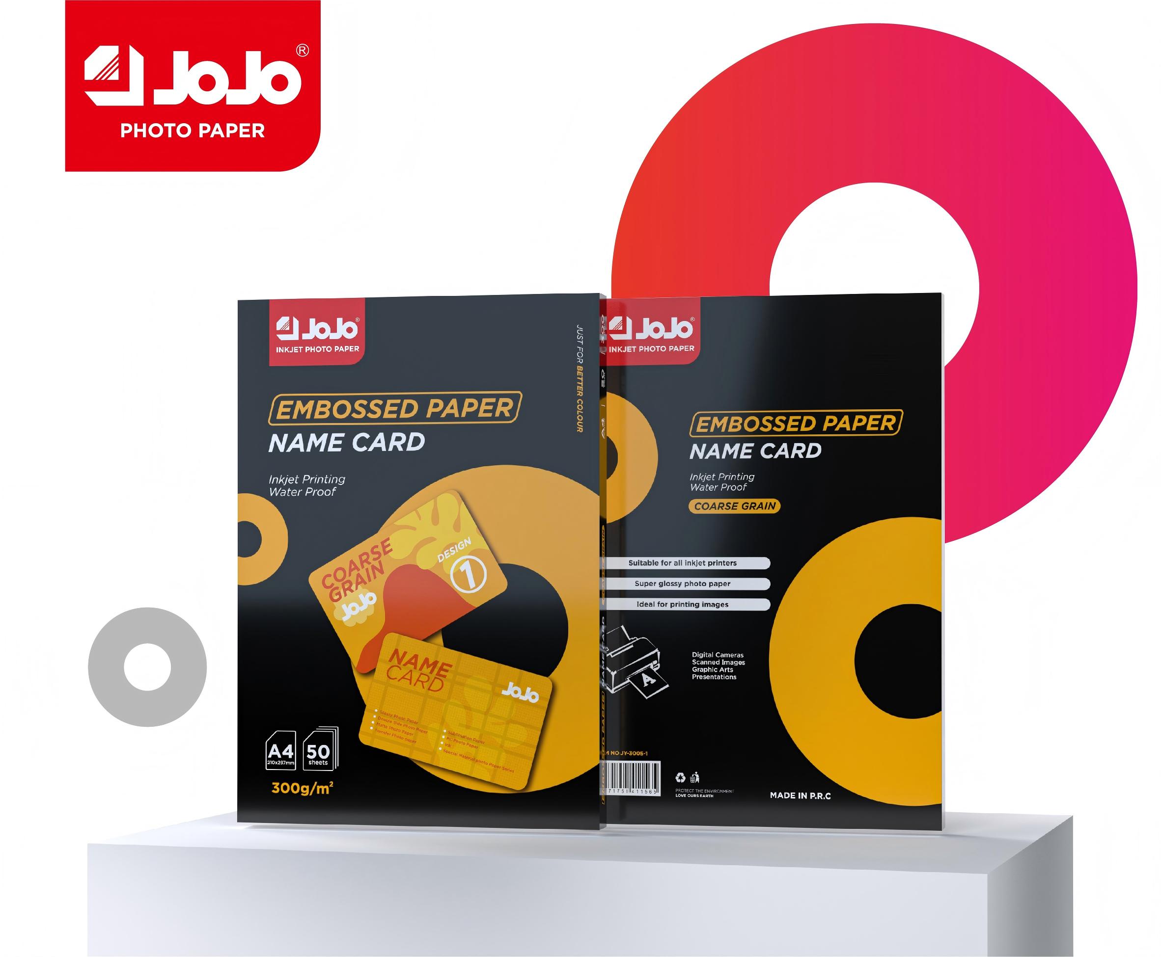 JOJO 300g double-sided high-gloss embossed photo paper offers a variety of A4 50-sheet color box inkjet printing patterns. It is suitable for personalized business cards, DIY cards, artistic photos, and invitations