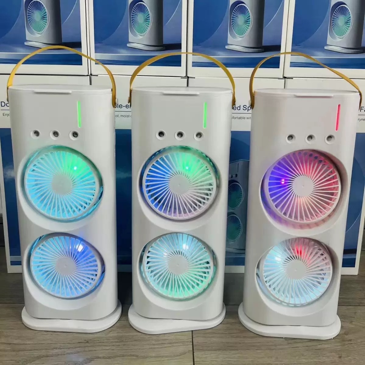 Three-hole dual-head fan, home USB charging oscillating humidifying and cooling fan, office desktop spray fan Item Picture