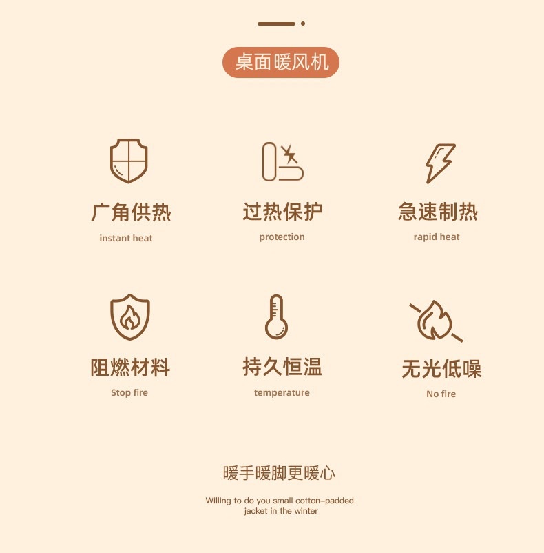 Cross-border household warm air blower, desktop high-power small heater, wall-mounted dormitory quick heating portable electric heater detail image 3