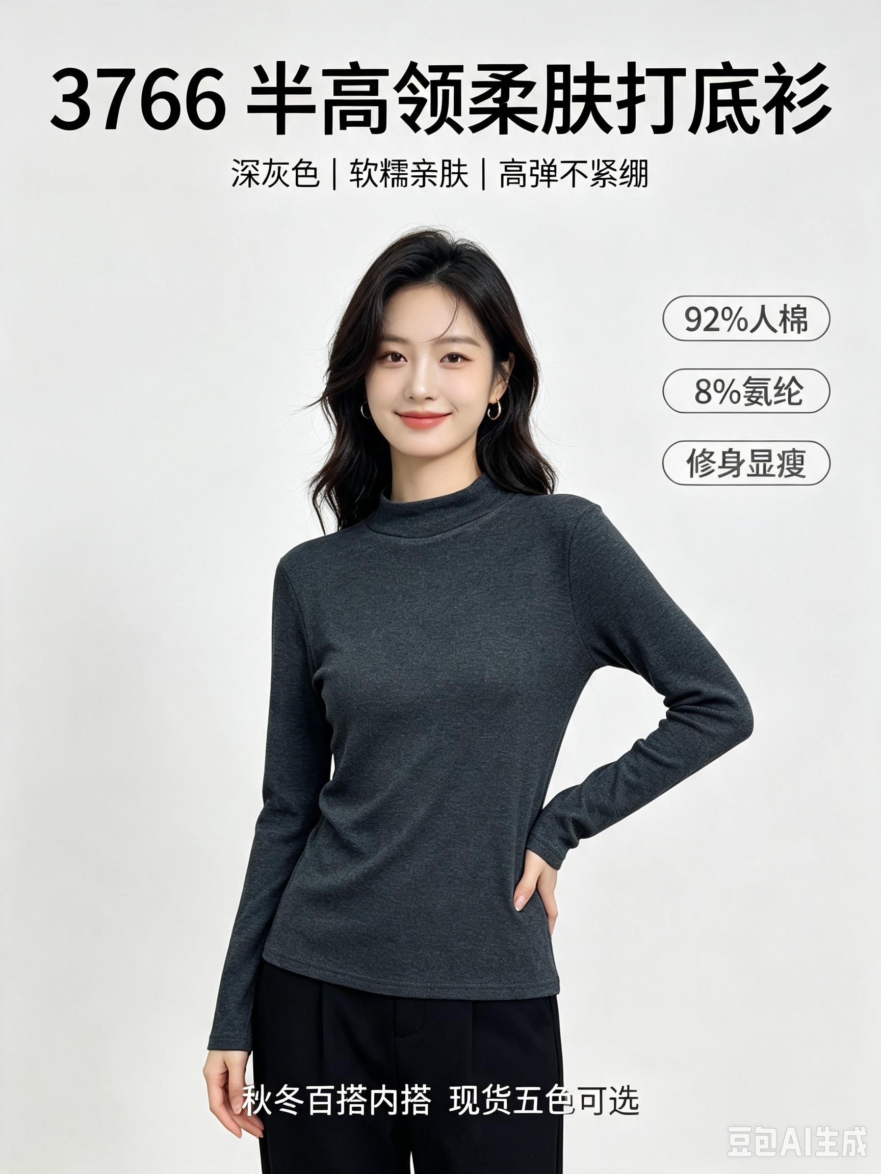 Women's semi-high-neck soft skin base layer for autumn and winter details Picture
