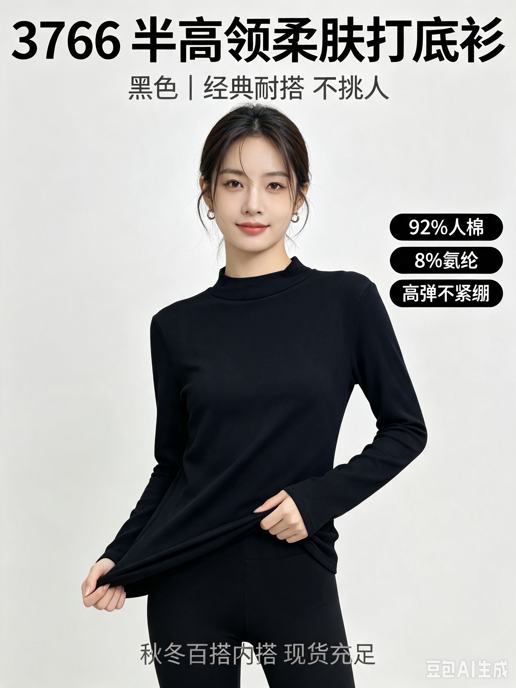 Women's semi-high-neck soft skin base layer for autumn and winter