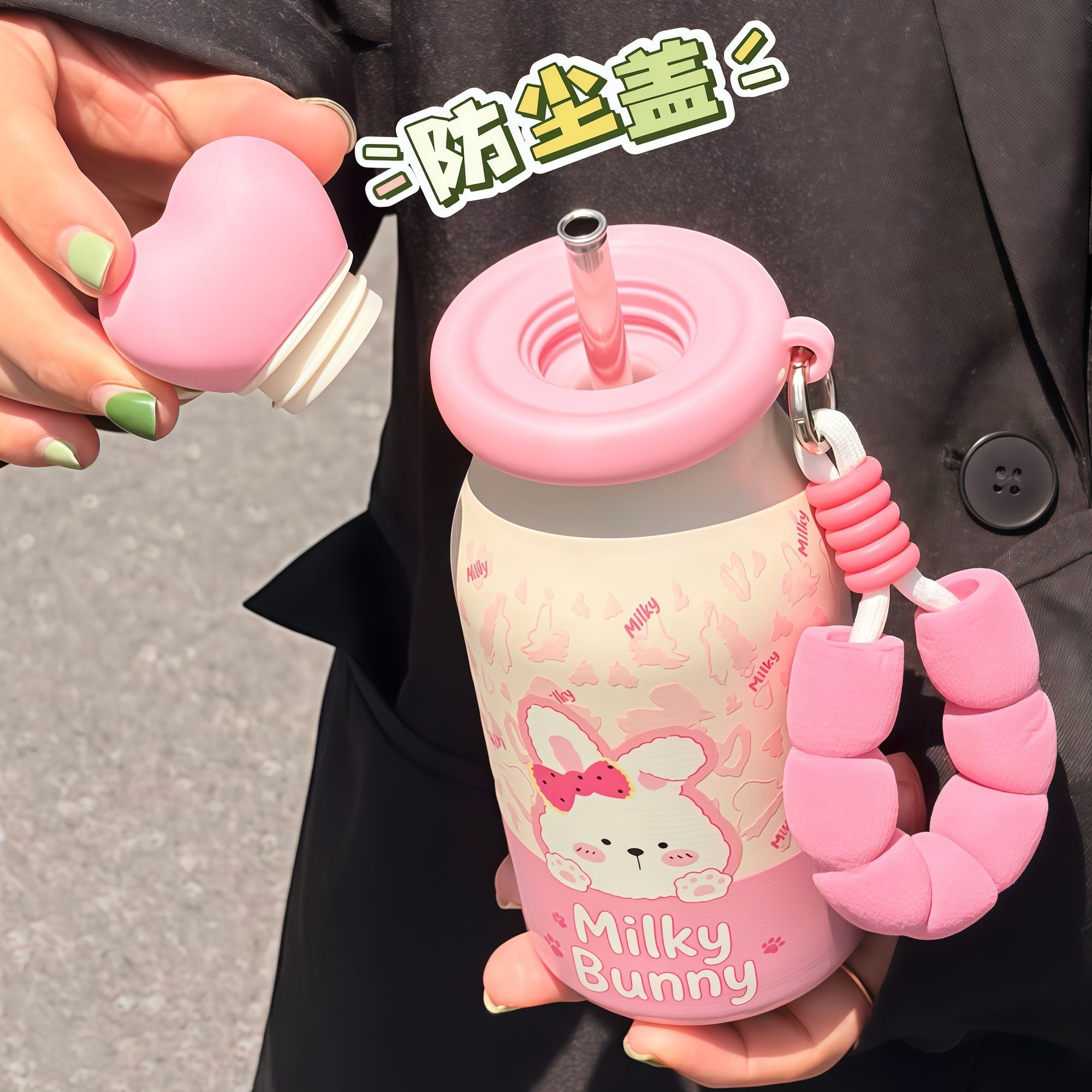 新款爱心水杯316不锈钢保温杯女生高颜值400ml大容量泡茶吸管杯子无400ML详情11