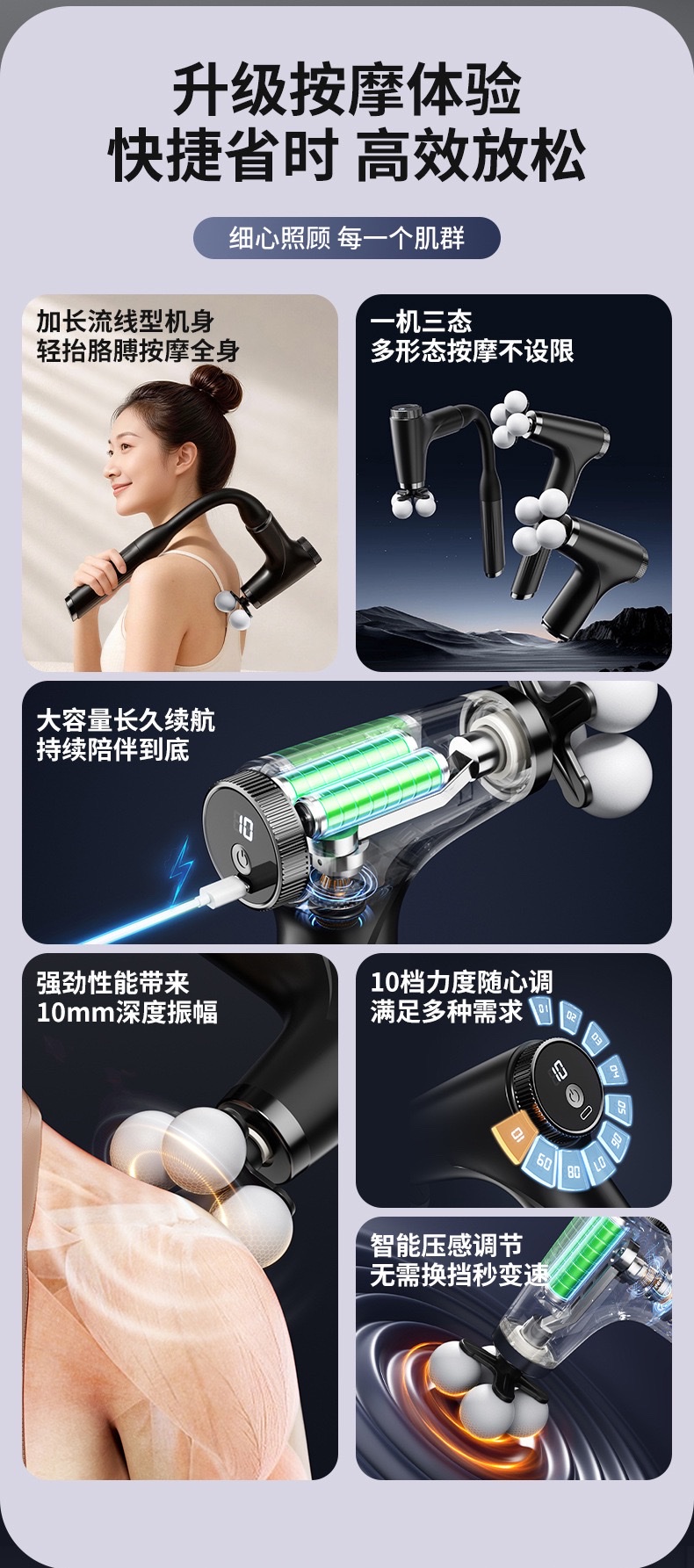 Cross-border foldable handheld long-handled elbow fascia gun, home multi-head muscle relaxation massager, intelligent massage gun detail image 2