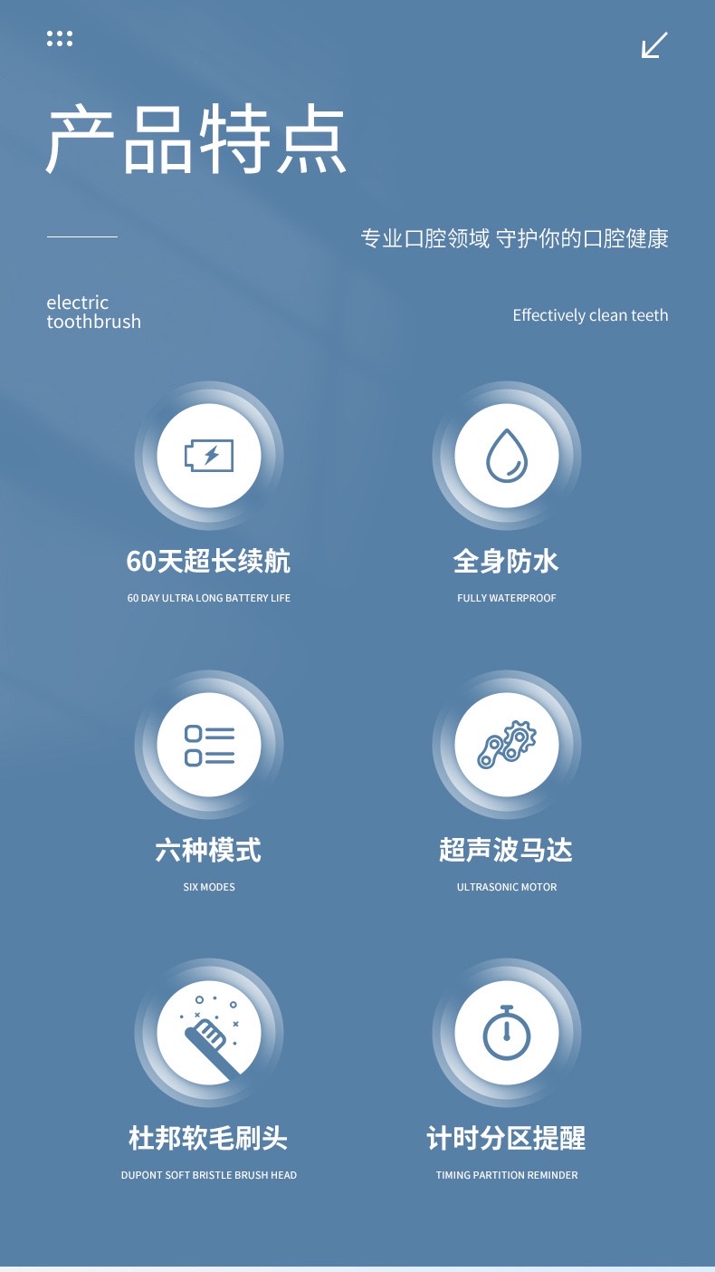 Cross-border electric toothbrush charging model, suitable for adults and children, soft bristle brush, home and outdoor portable toothbrush set detail image 4