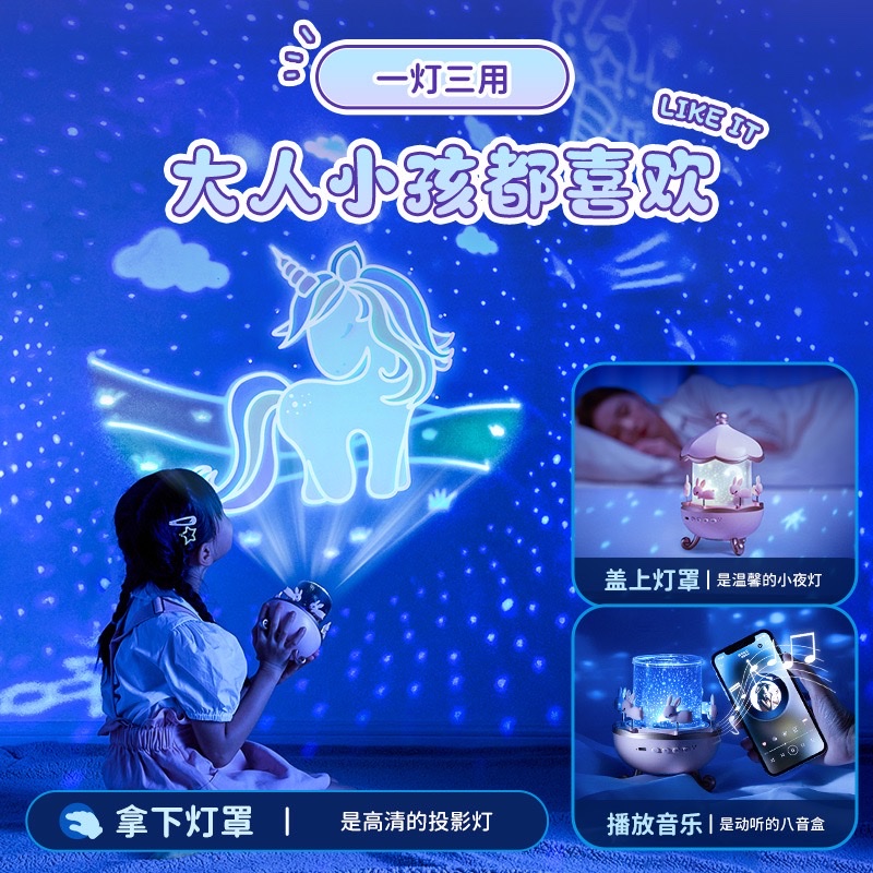 Starry sky light projector, creative gift for girls and children, Bluetooth music box, birthday present, atmosphere night light Application Scenario