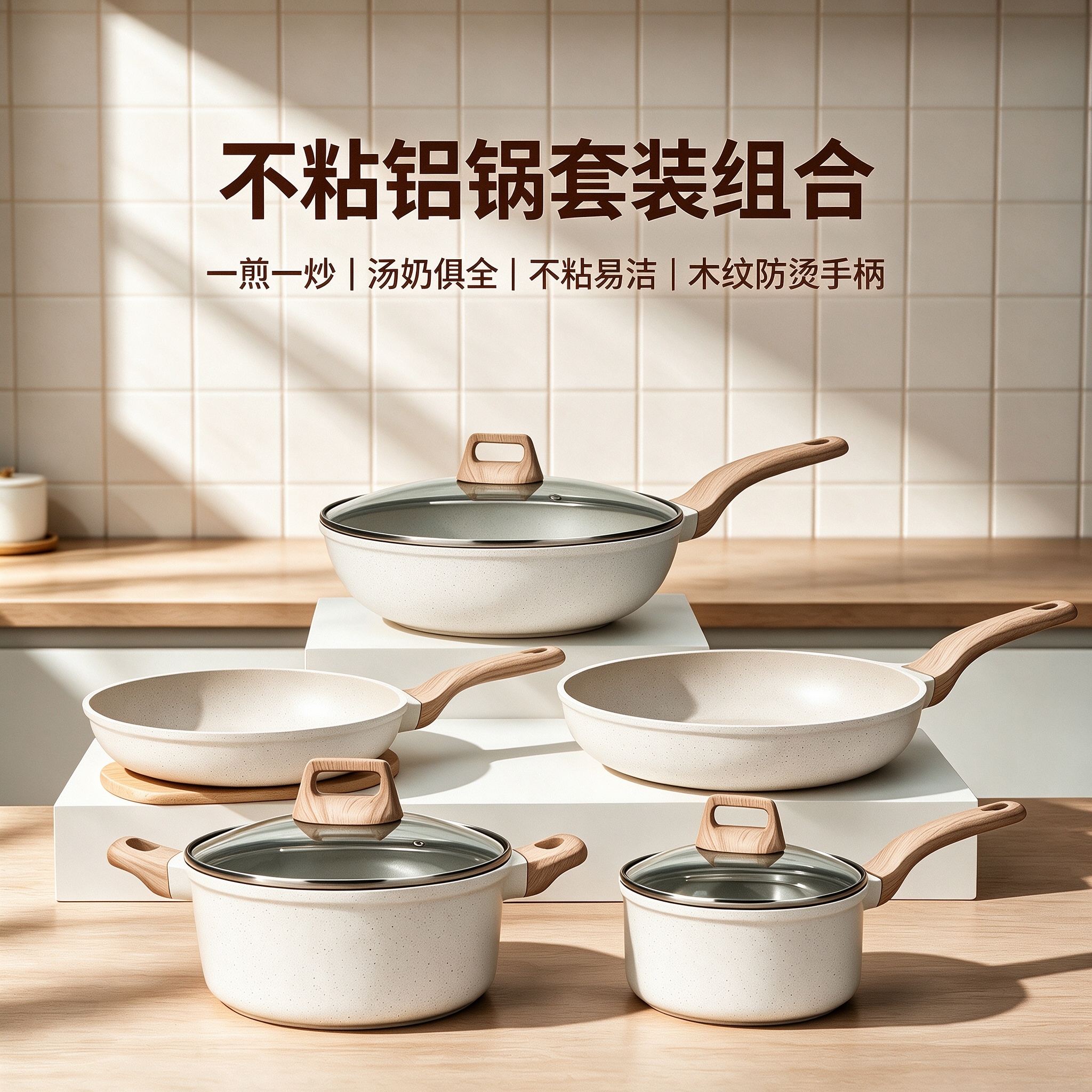 CGUCOOK加厚压铸不粘铝锅麦饭石平底锅奶锅汤锅煎锅炒锅套装组合不粘锅具详情1