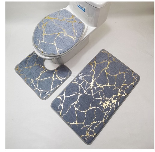 Venta caliente oro peluche wc 3 piezas set de alfombra de piso alfombra de combinación de baño alfombra de combinación de baño de oro detail image 6