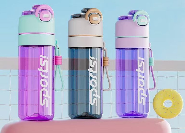Macaron color-blocking sports water cup, large-capacity portable fitness water bottle, student outdoor plastic cup, leak-proof pop-up lid, no 700ML full image