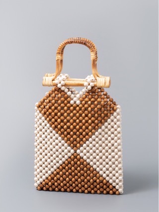 GCR color-blocking wood bead hand-woven bag, women's seaside vacation bamboo hollowed-out handbag details Picture