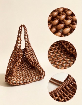 2026 new retro women's bags, handbags, tote bags, underarm bags, woven bags, wooden bead bags, hand-beaded bags details Picture
