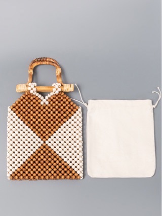 GCR color-blocking wood bead hand-woven bag, women's seaside vacation bamboo hollowed-out handbag detail image 4