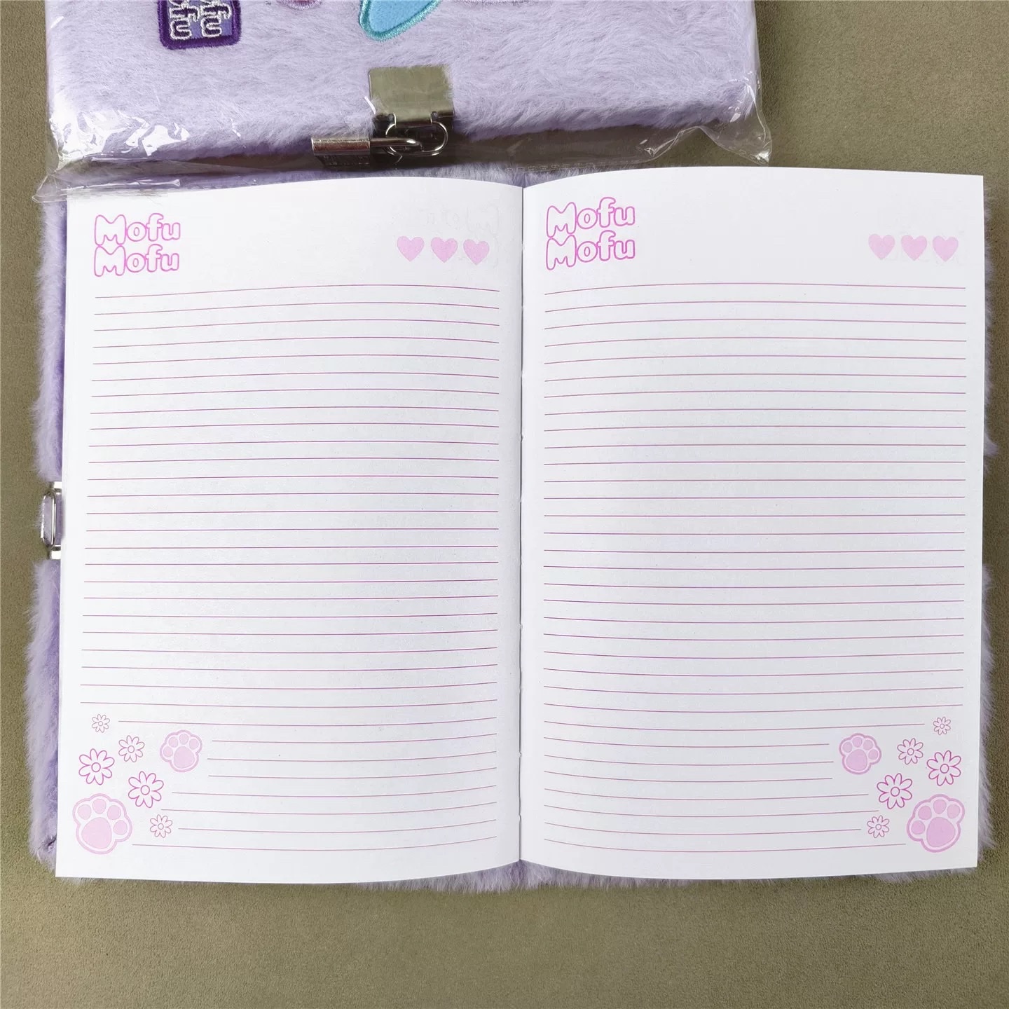 Export to South America locked plush notebook, A5 plush embroidered patch penguin color page locked diary notebook pic 5