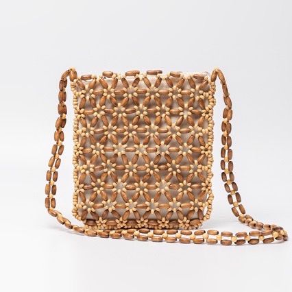 Hollowed-out single-shoulder bag, handcrafted new color-blocking beaded bag, cross-border handwoven bag from Europe and America, crossbody wooden beaded bag full image