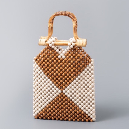 GCR color-blocking wood bead hand-woven bag, women's seaside vacation bamboo hollowed-out handbag Specification image