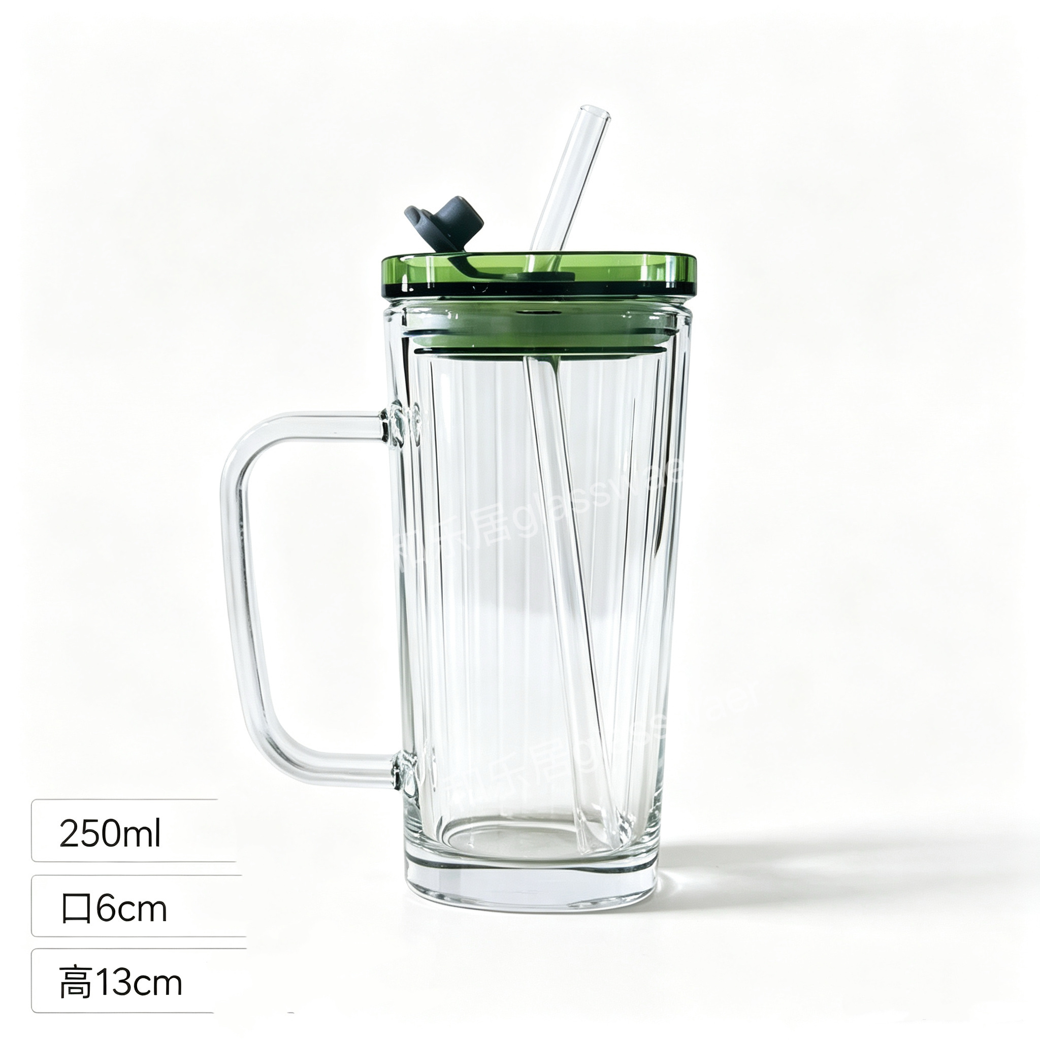 Square glass straw handle cup with plastic bamboo lid detail image 5