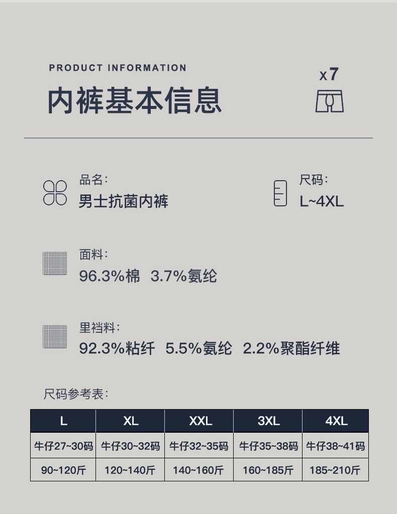 60支95棉中腰男士内裤 四季通用纯色无痕透气抗菌四角内裤男批发男士内裤内裤内裤男士宽松舒适详情图8