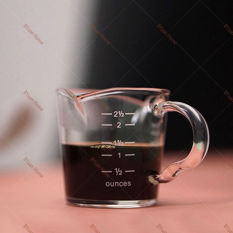 意式浓缩咖啡杯耐热玻璃量杯日式 玻璃带刻度双耳杯奶罐盎司杯咖啡杯搅拌杯