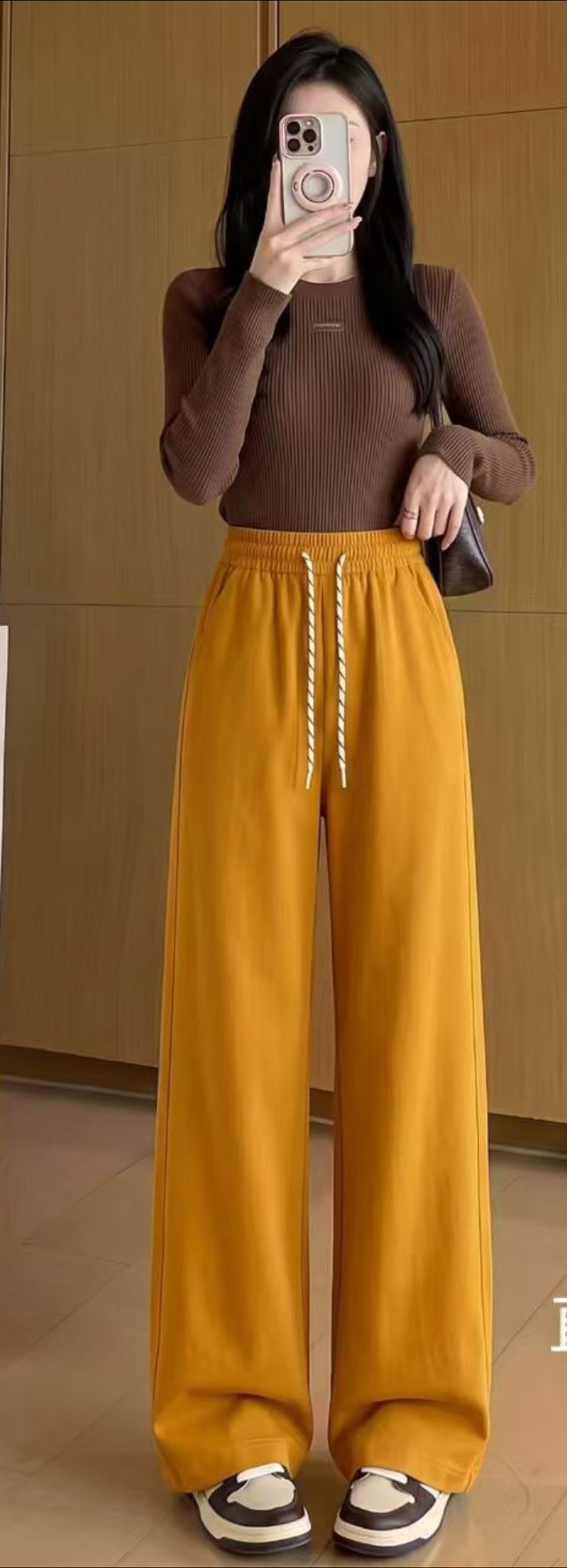 New yellow women's trousers for autumn and winter 2026, fashionable slim-fitting straight-leg pants and casual long pants Item Picture