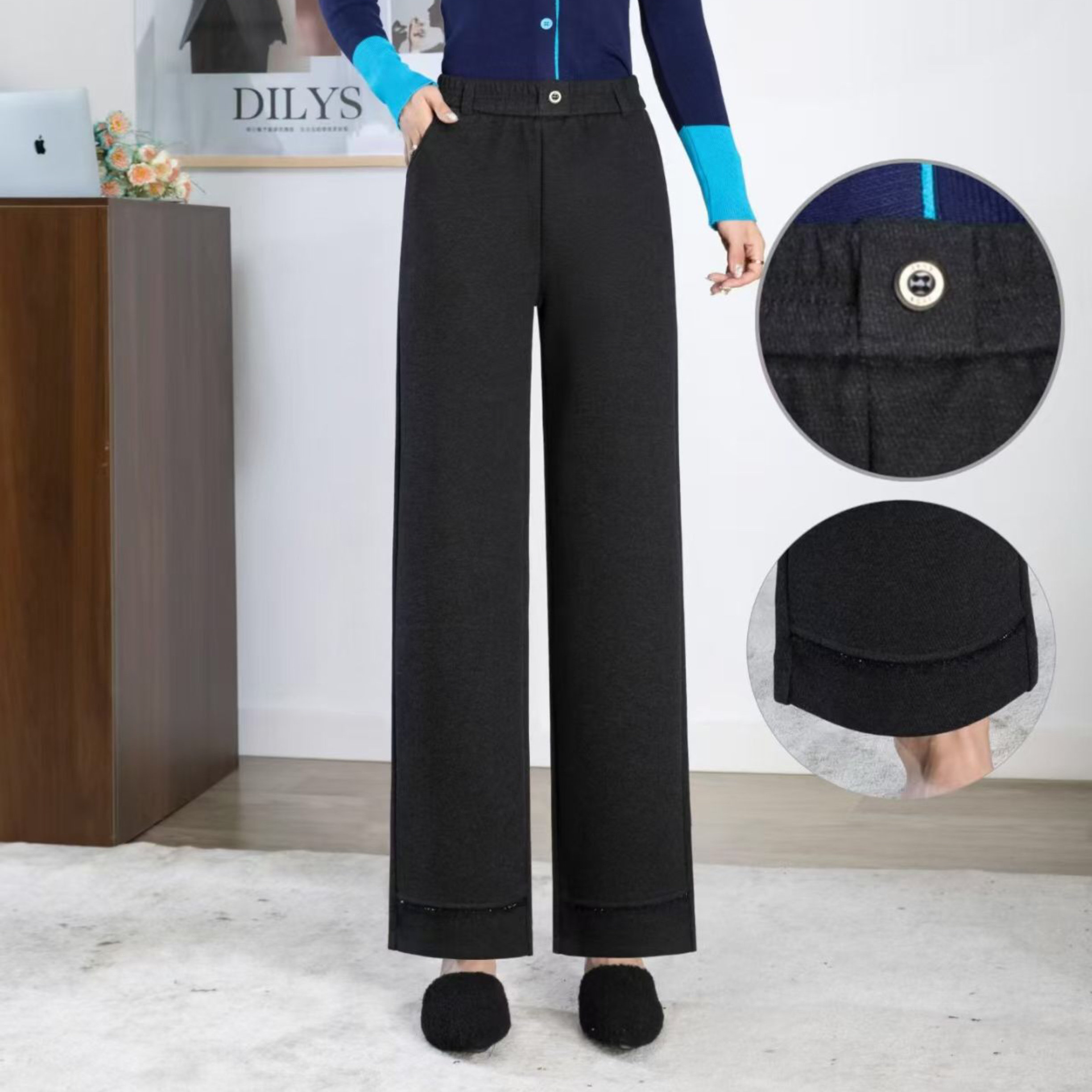 In 2026, black autumn and winter orchids are paired with the new women's fashion and slimming straight-leg pants, which are casual, slimming and hip-lifting long pants