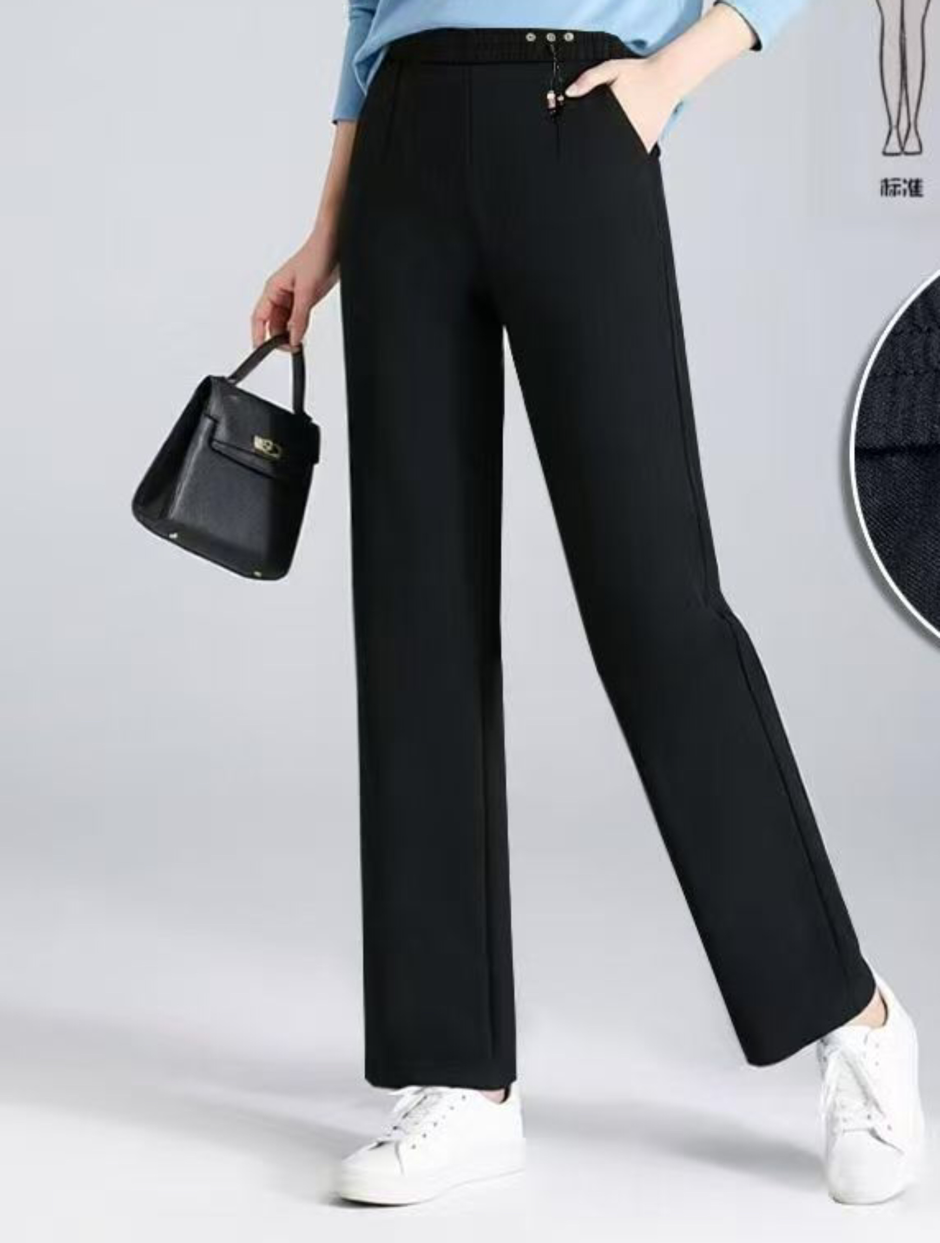 2026 colgante lanjin algodón otoño invierno nuevo pequeño pantalones rectos moda pantalones casuales slim lifting pantalones de mujeres details Picture