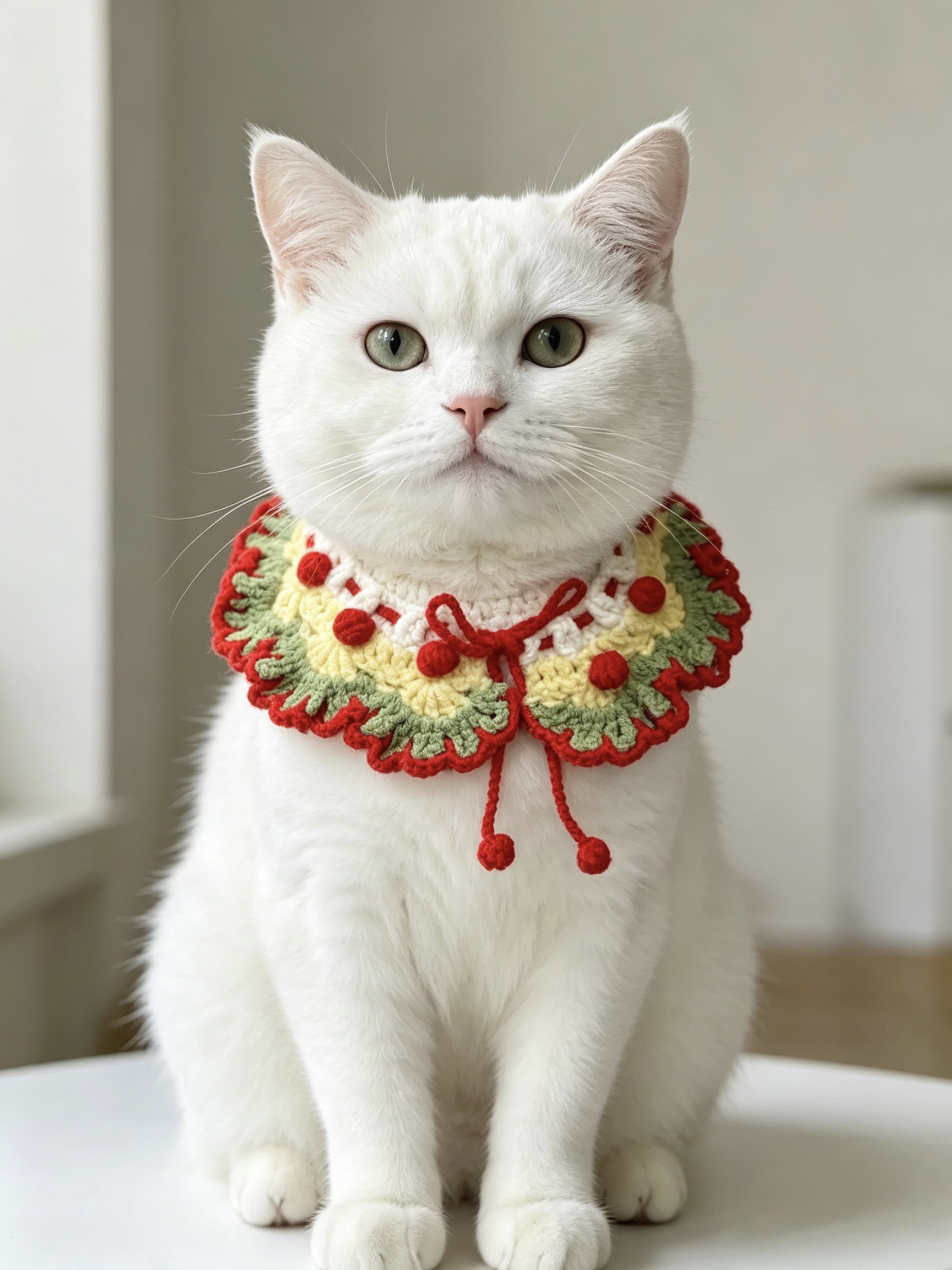 Crochet hecho a mano navidad viento pet collar rojo amarillo verde bola bobo gatito cuello gato perro decorativo collar DIY lana material bolsa Specification image