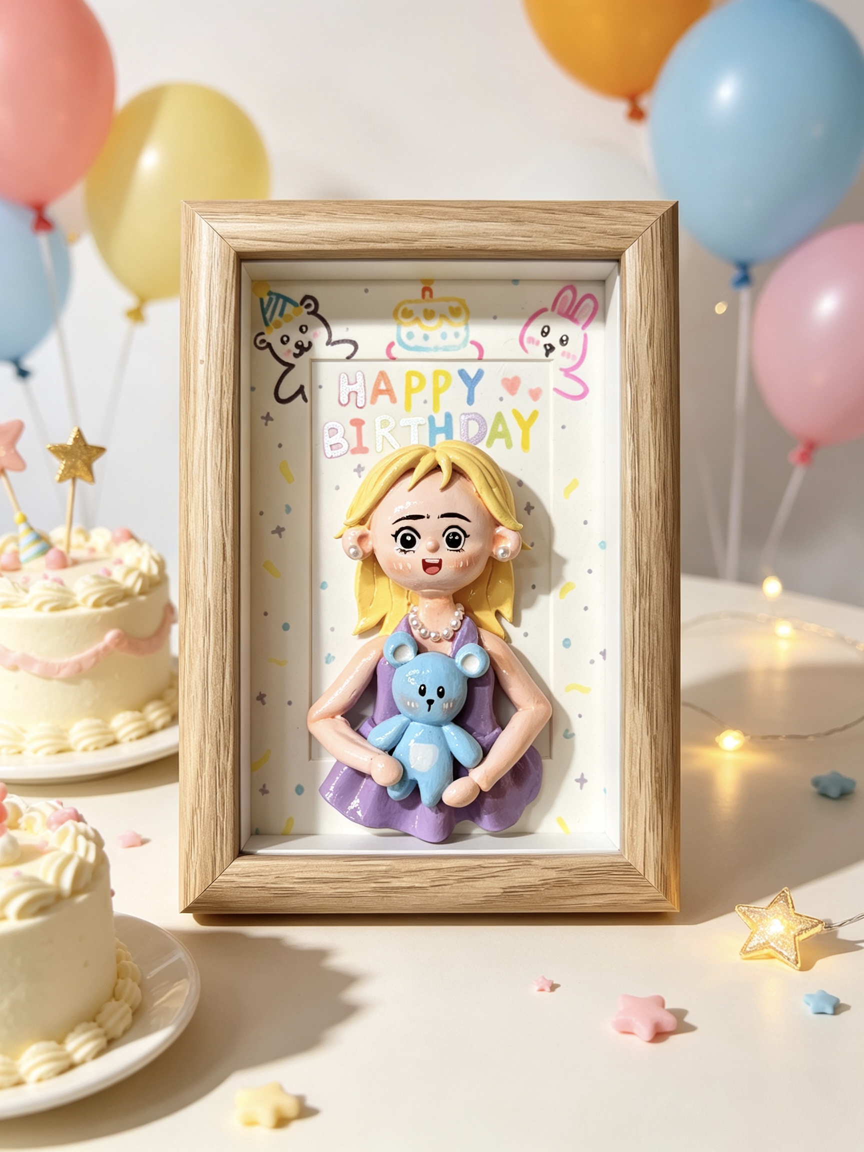 Piedra plástica arcilla estereoscópio cumpleaños marco de foto hecho a mano personalizado Q edición personaje cumpleaños conmemorativo pendular regalo