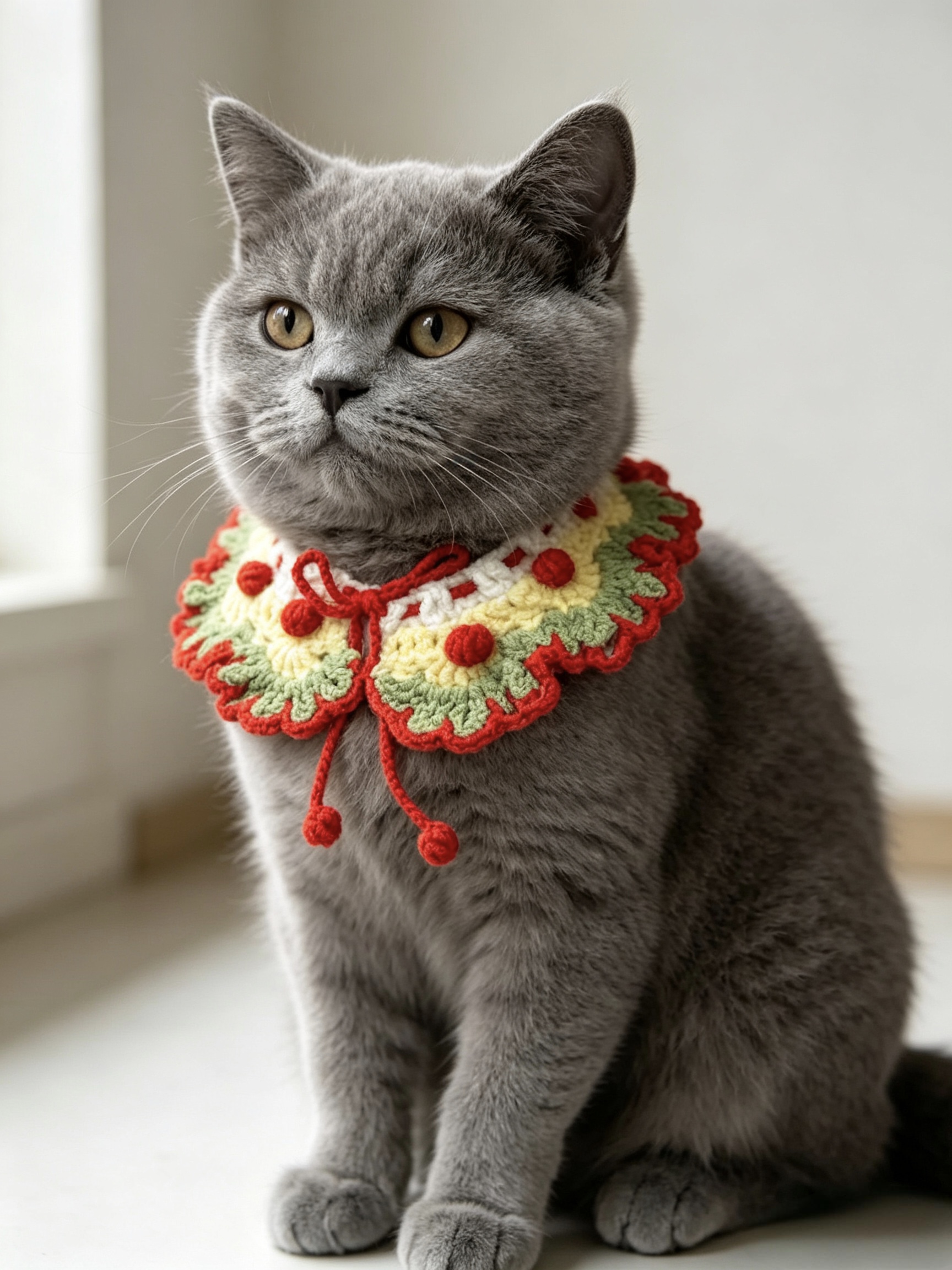Crochet hecho a mano navidad viento pet collar rojo amarillo verde bola bobo gatito cuello gato perro decorativo collar DIY lana material bolsa