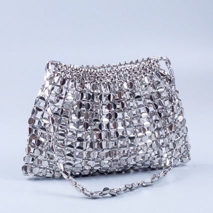 Shiny buling handcrafted silver and gold flat beaded woven large dumpling, fashionable and trendy single-shoulder handbag
