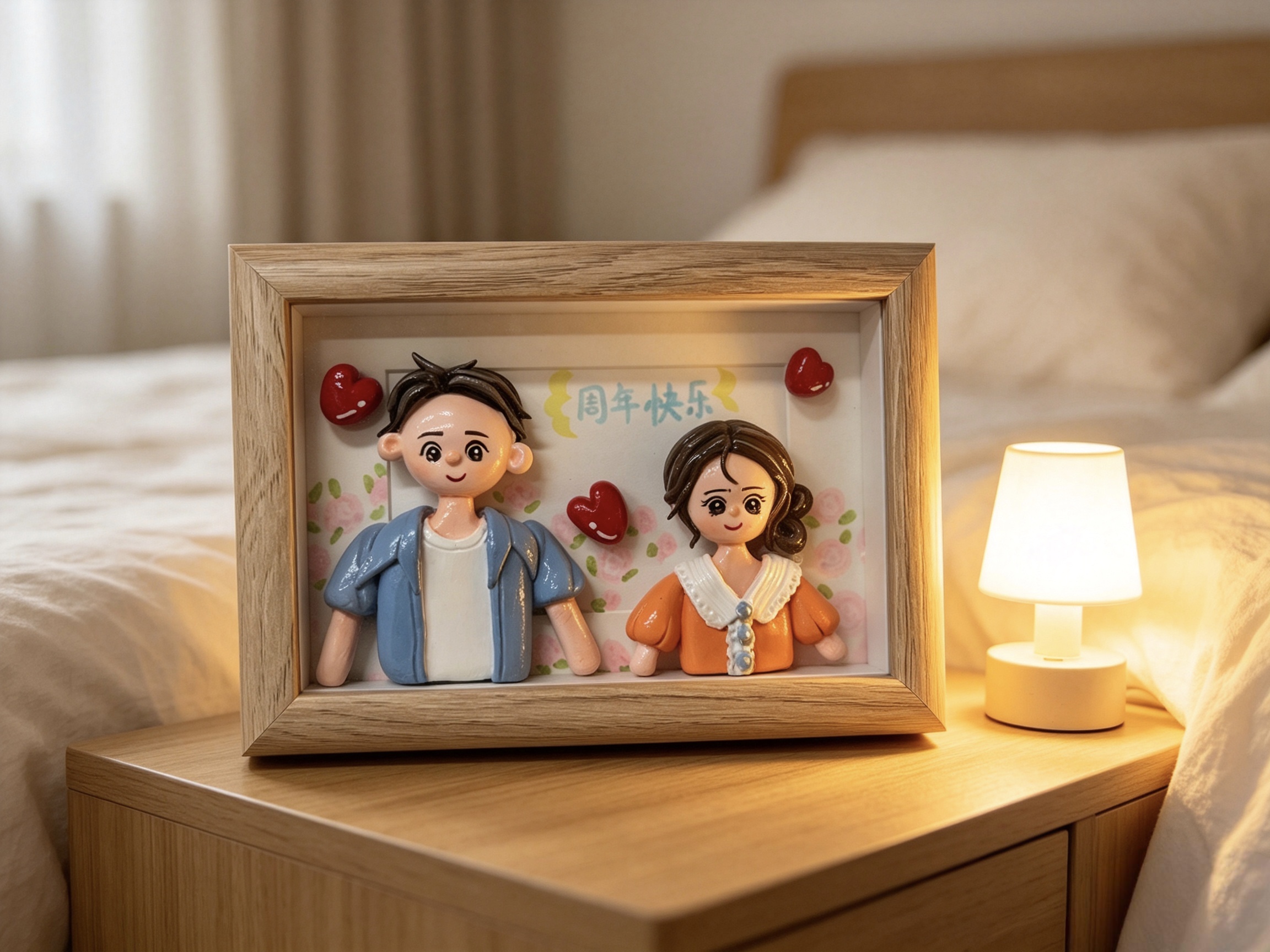 💛 Anniversary gift: handcrafted soft clay couple photo frame, capturing our appearance