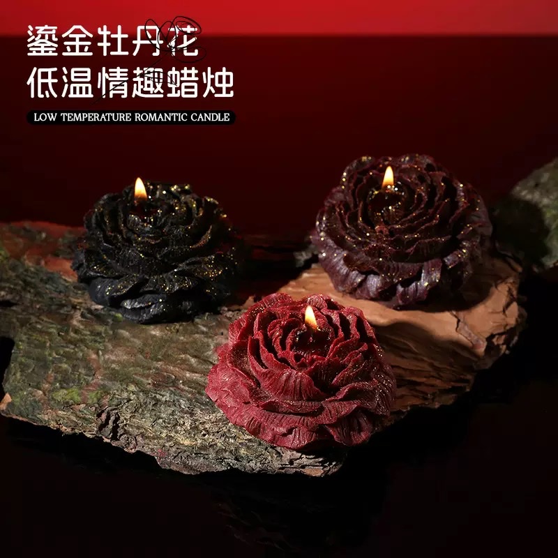 Low-temperature candle, gilded peony flower couple handcrafted shaped candle, aromatherapy, natural, safe and easy to clean, soy wax