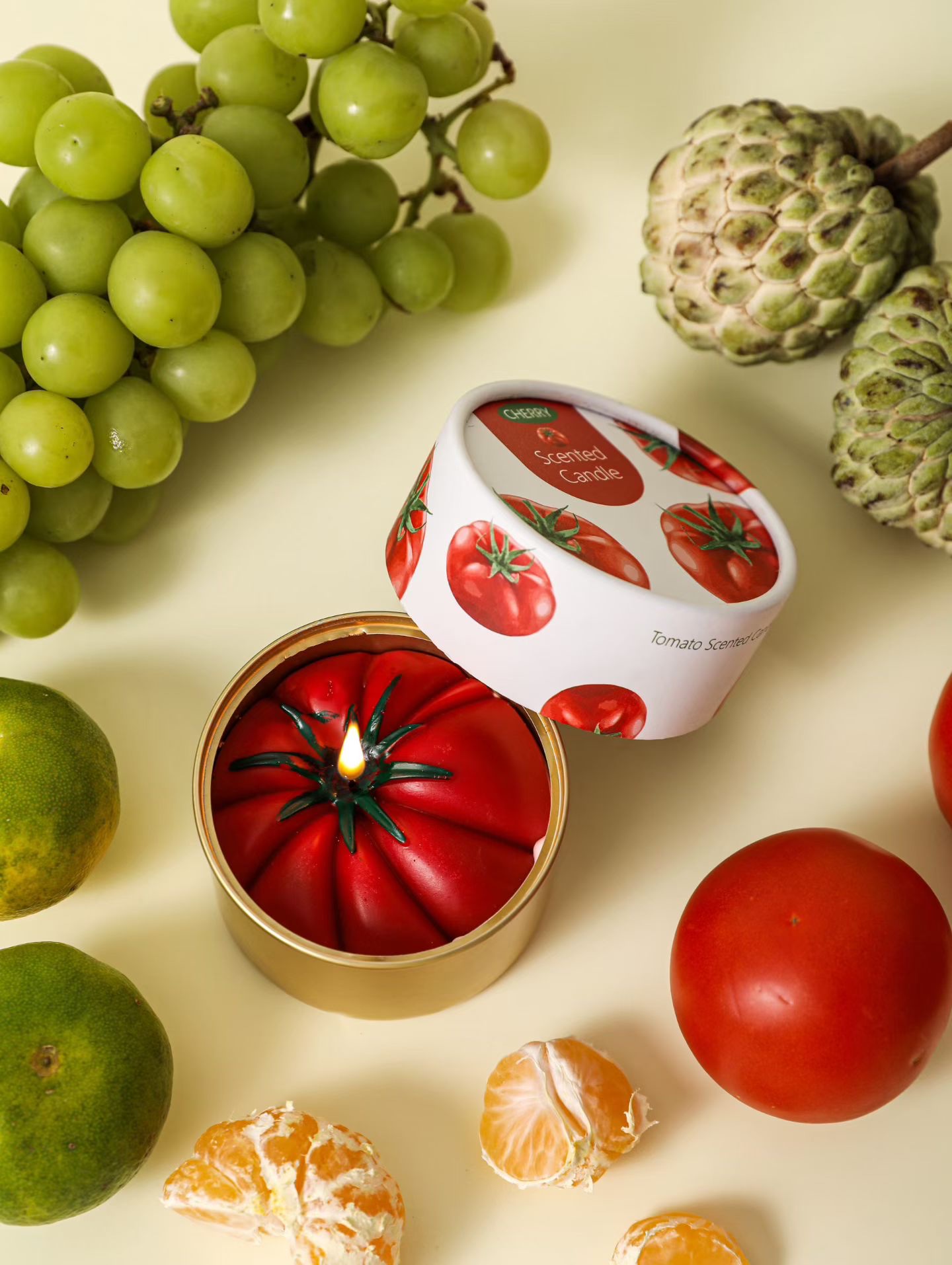 【 New Product 】 Can Candle Series Strawberry Chocolate One Tomato Scented Candle Indoor Home Scented Fragrance