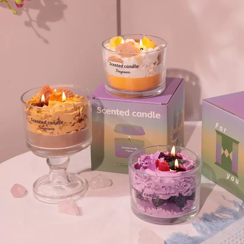 Postres vidrio velas perfumadas caja de regalo acompañante de velas regalos de mano dormitorio sala de estar dejar incienso regalo de novias venta al por mayor