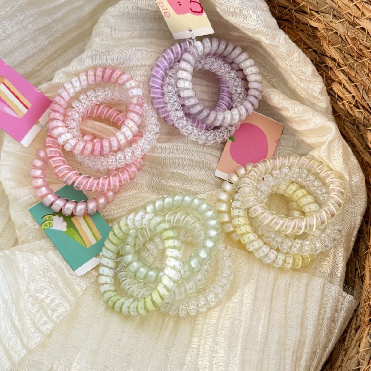 Clear and transparent gradient glitter telephone line hair band, gentle macaron color series, no marks, no damage to hair, hair tie, elastic band for women detail image 2