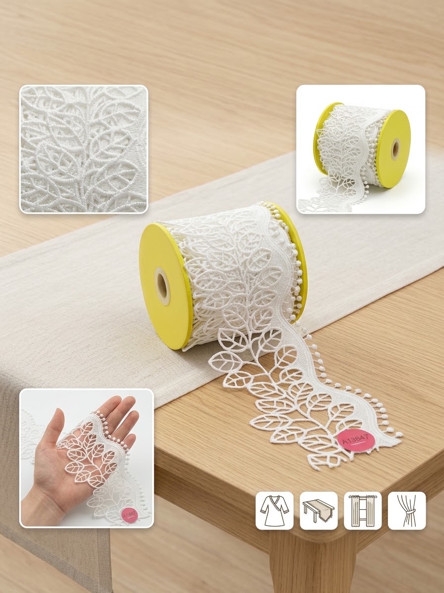 Water-soluble lace, white milk silk embroidered lace accessories, wedding dress and evening gown decorative lace barcode