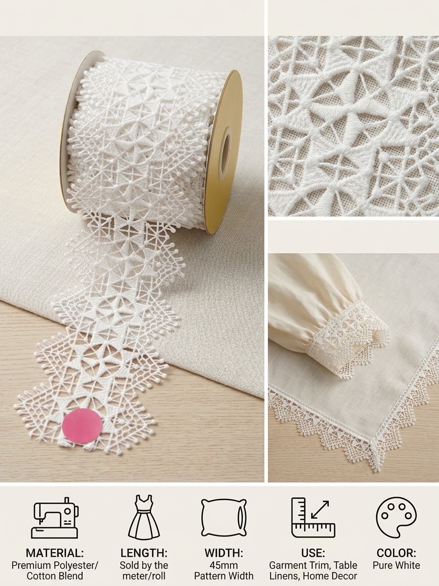 Cotton-embroidered white hollowed-out lace trim, decorative trim for the neckline and hem of women's tops