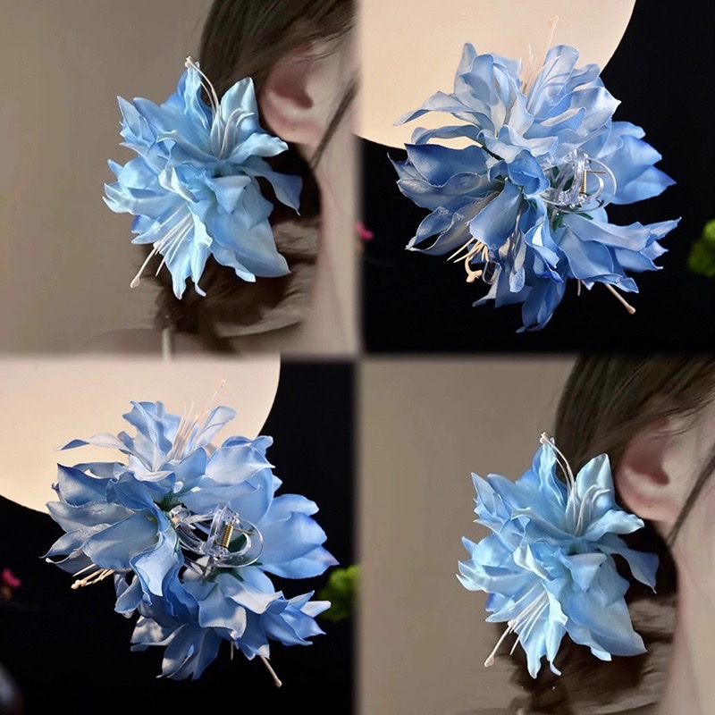 Realistic lily grab clip, large atmospheric flower bun, shark clip, vacation sweet ancient style, spring and summer hair clip for women details Picture