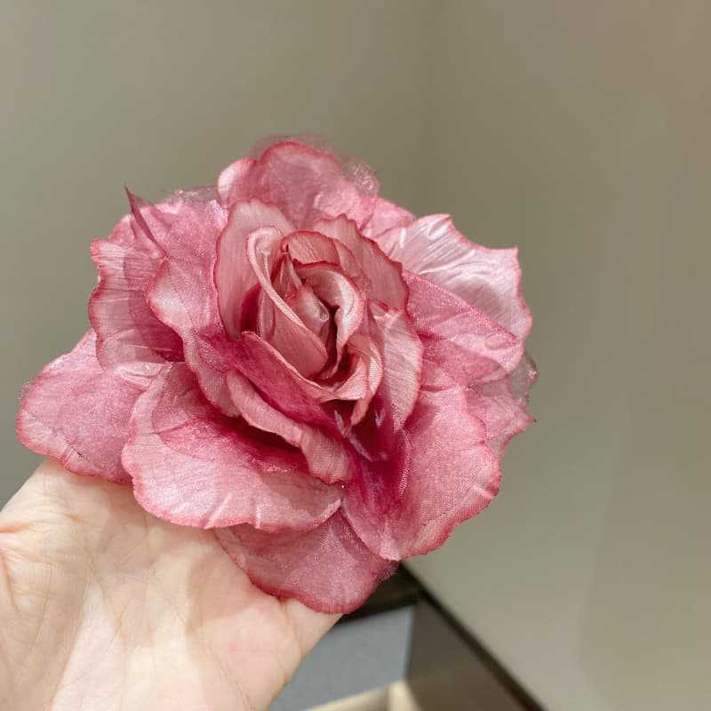 Large, super fairy-like rose lace clip with gradient color three-dimensional silk gauze fabric flower hairpin, creating an atmosphere for a seaside trip photo detail image 4