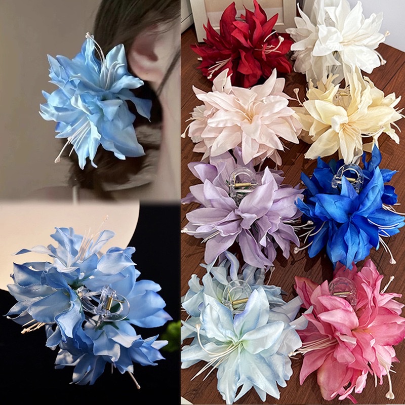 Realistic lily grab clip, large atmospheric flower bun, shark clip, vacation sweet ancient style, spring and summer hair clip for women Specification image
