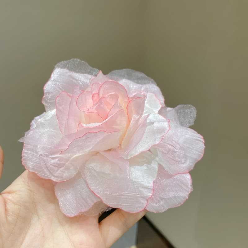 Large, super fairy-like rose lace clip with gradient color three-dimensional silk gauze fabric flower hairpin, creating an atmosphere for a seaside trip photo detail image 2