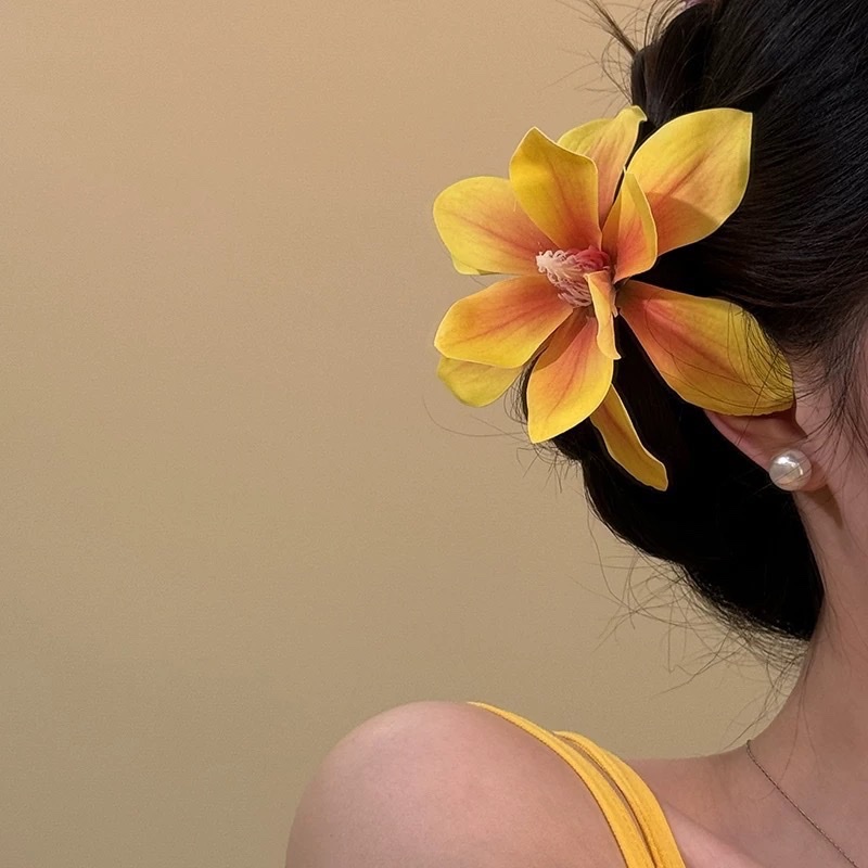 Seaside vacation style Cymbidium flower hairpins for women's outing photos side clip hairstyle flower plate hair accessories Specification image