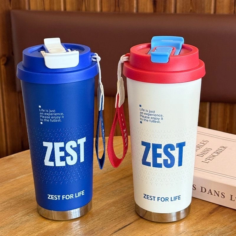 Portable insulated cup, fashionable outdoor coffee cup, large-capacity straw, double-drinking car insulated water cup, water cup manufacturer detail image 2