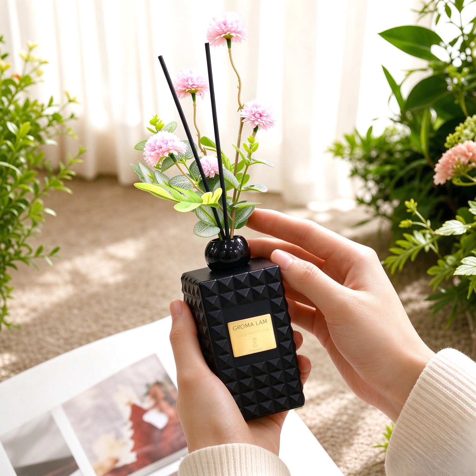 العطور الكبيرة الحجم والمتقدمة مع مزخرفة بقطعة من الفانيليا من أزهار التسوبيشي المحفوظة باللون الزهري pic 1