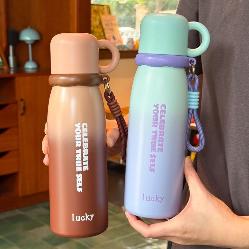 High appearance level gradient insulated cup, one cup for three drinks, girls' straw water cup, portable large-capacity student stainless steel cup Specification image
