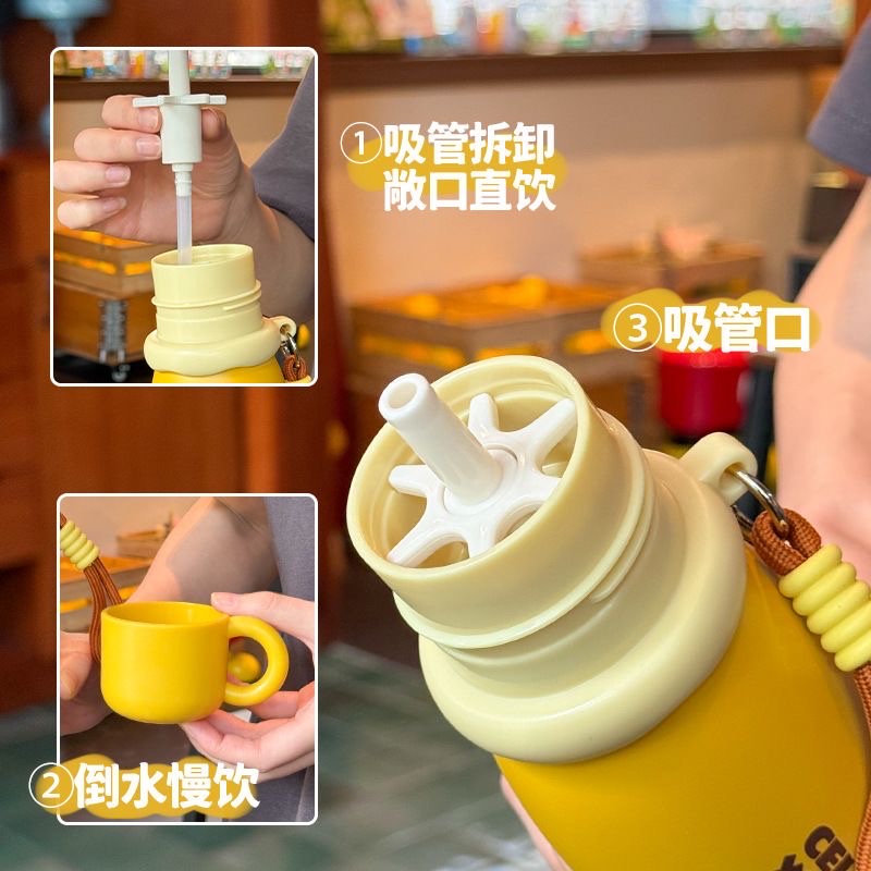 High appearance level gradient insulated cup, one cup for three drinks, girls' straw water cup, portable large-capacity student stainless steel cup Application Scenario