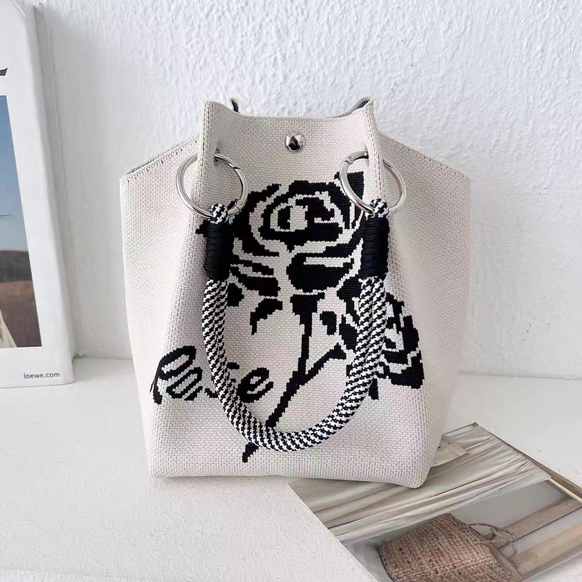 Knitted colored rope handbag, fashionable ladies' handbag, casual crossbody bag, multi-functional and versatile bag, trendy new leather goods detail image 11