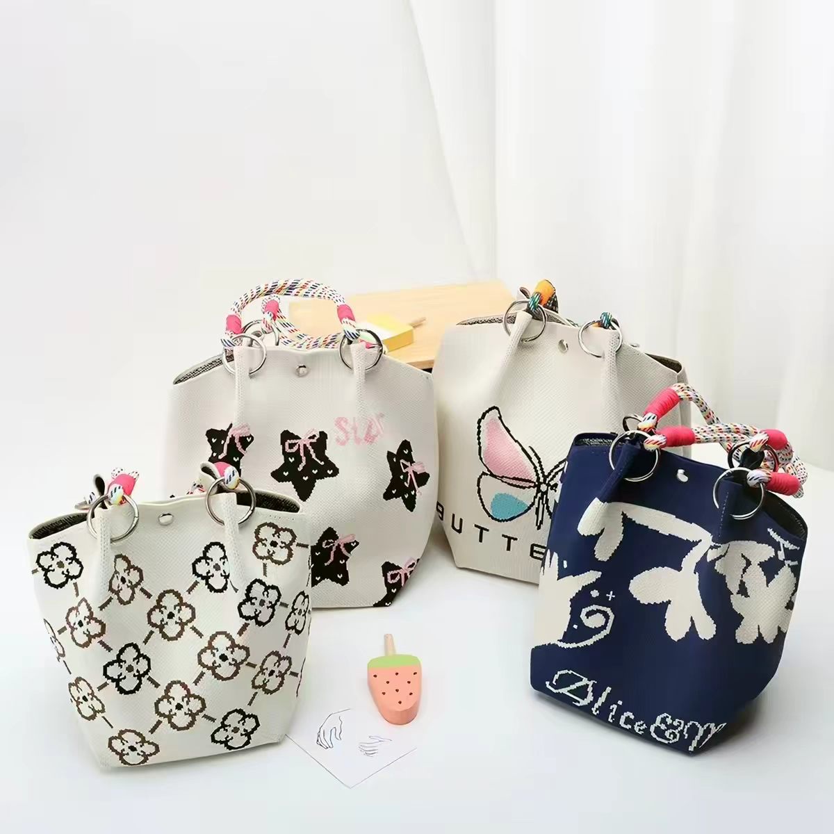 Knitted colored rope handbag, fashionable ladies' handbag, casual crossbody bag, multi-functional and versatile bag, trendy new leather goods detail image 2