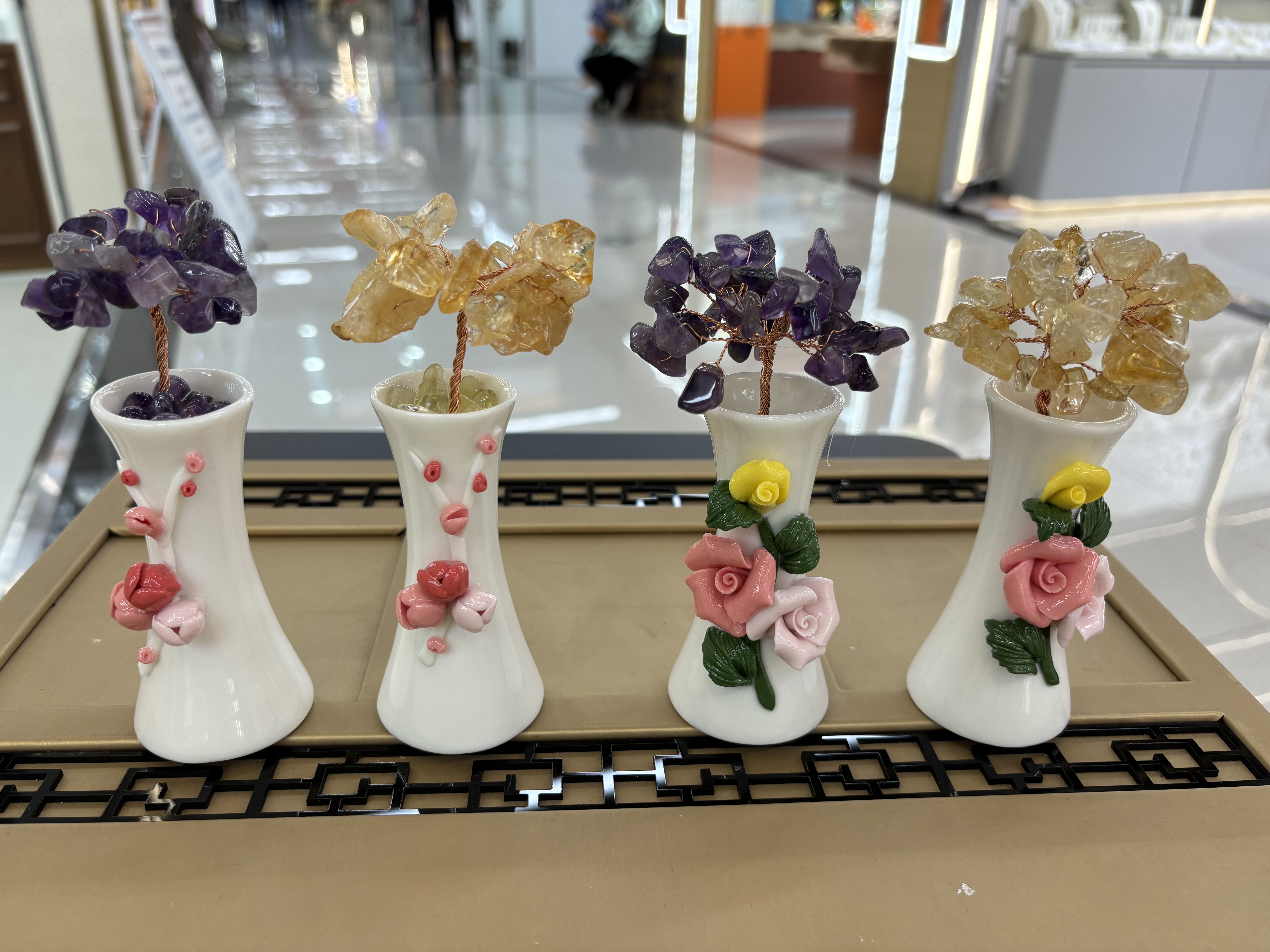 Natural yellow crystal money tree small ornament, pink and purple for attracting wealth, office good item, workstation healing desk creative gift -34 detail image 6