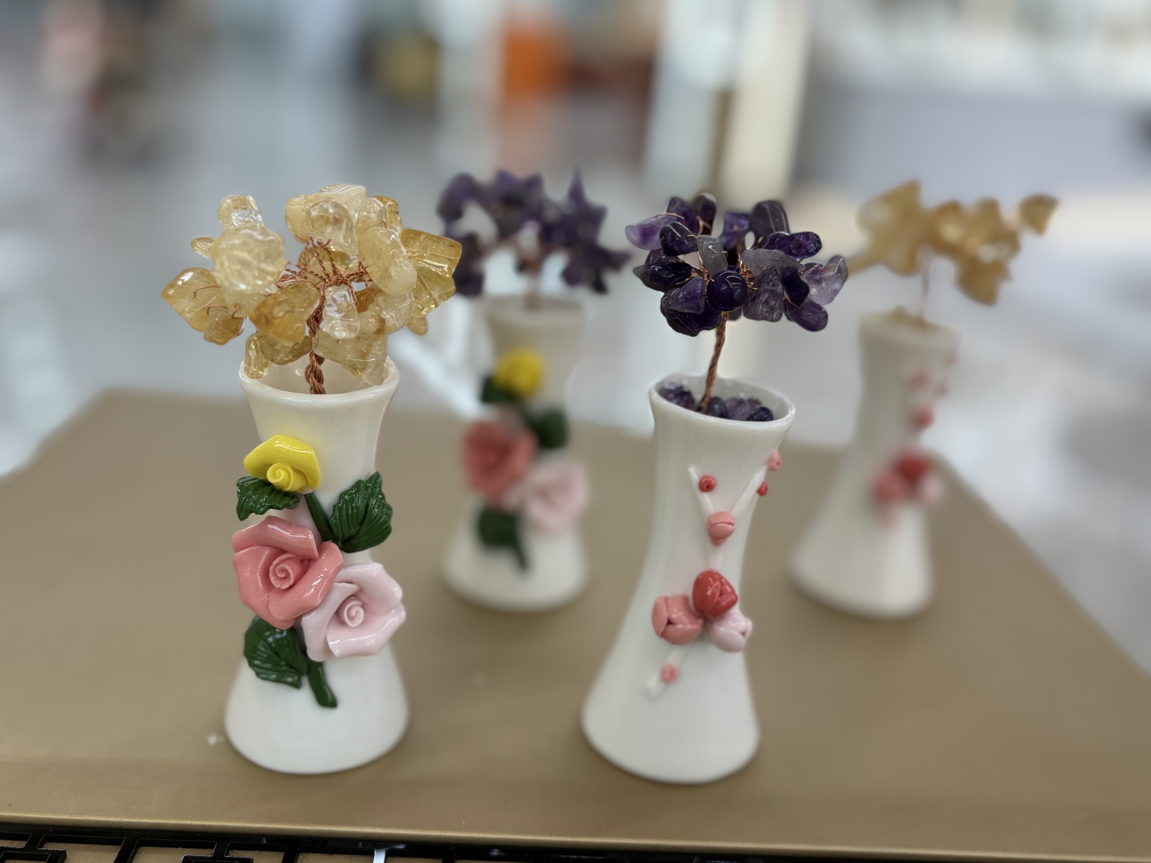 Natural yellow crystal money tree small ornament, pink and purple for attracting wealth, office good item, workstation healing desk creative gift -34 detail image 11